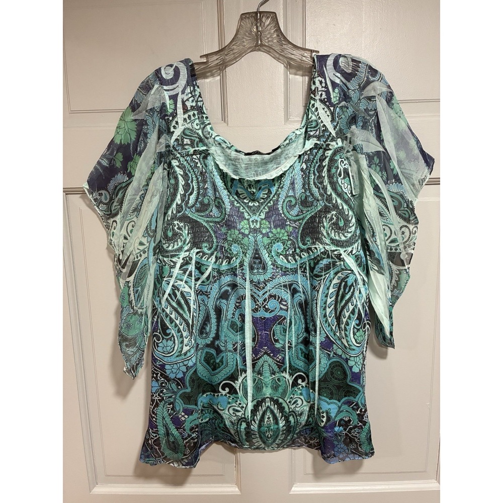 APT. 9 Women Top Size XL Flare Sleeves Lightweight Ruched Front Cottagecore‎